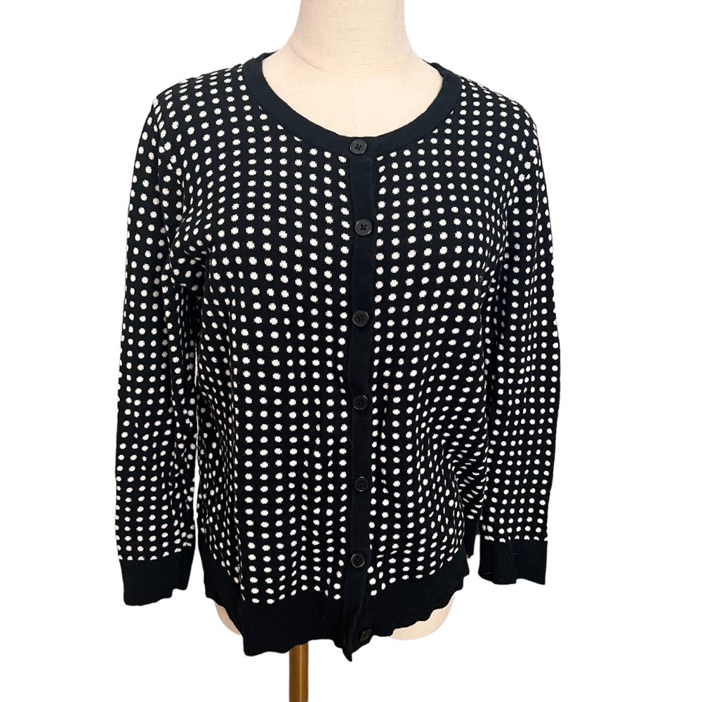 Merona Soft Black & White Polka Dot Button Down Cardigan Sweater Size Large
